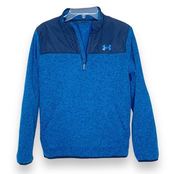 Under Armour Boys Fleece 1/2 Zip Pocket in Graphite Blue Youth Size YLG Large - Picture 1 of 8